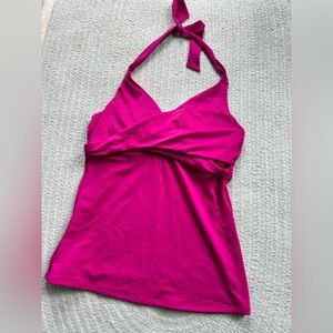 Athleta Women’s Faux Wrap Tankini Top Swim Pink Halter Size 36B